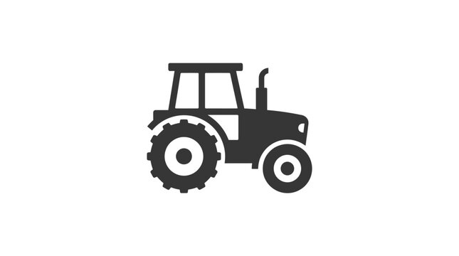 A simple black icon of a farm tractor isolated on a white background
