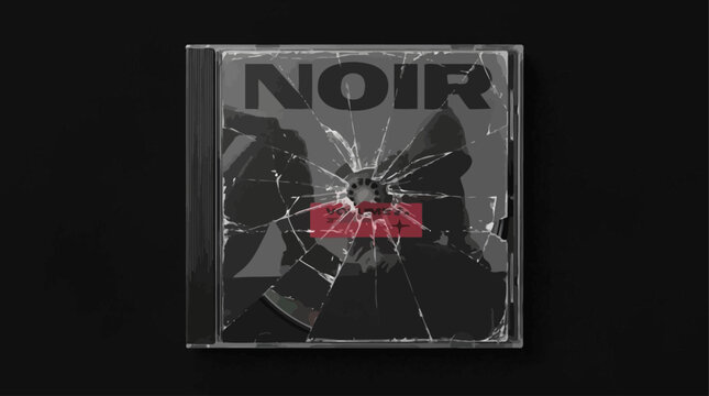Grungy vintage plastic CD jewel case mockup featuring shattered texture and cracked surface for underground music album cover artwork presentation with realistic scratches and retro aesthetic.