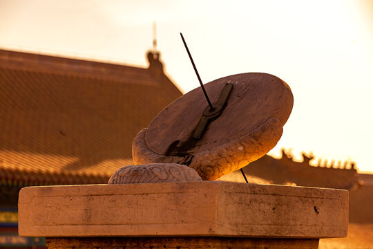 Ancient Chinese sundial in the Forbidden City Palace Museum, Beijing China, imperial astronomical timekeeping artifact