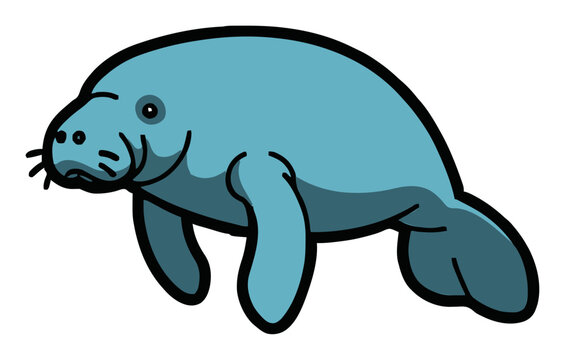 Manatee sea cow perspective view illustration. Generative AI