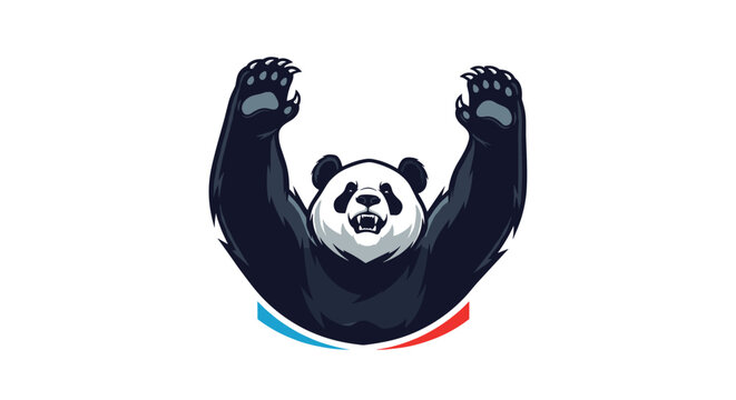 Fierce panda mascot character with raised paws and a growling expression illustrated in a bold graphic sports logo style.