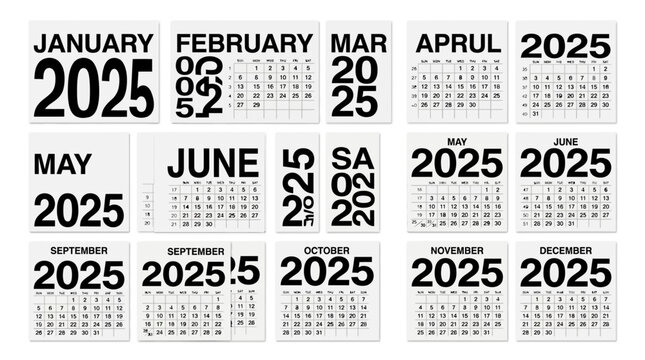 2025 minimalist monthly wall calendar template featuring clean typographic design and large bold lettering in English with week starting on Sunday for simple square organization and scheduling.