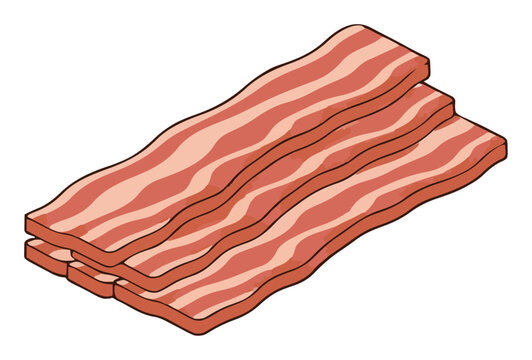 Smoked bacon strips food illustration isometric. Generative AI