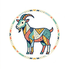 Fototapeta premium Stylized Goat Illustration with Geometric Patterns Inside a Circle.