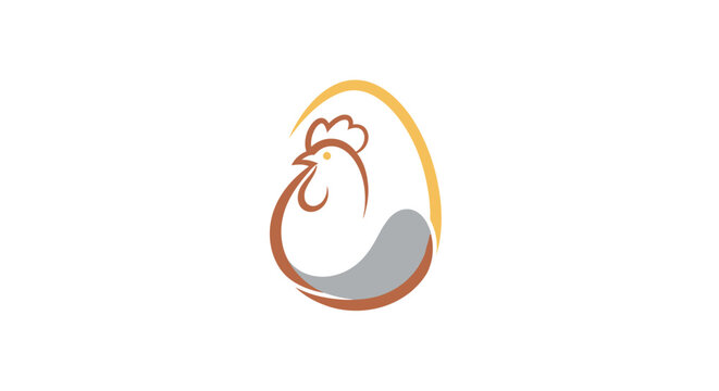 A minimalist graphic illustration featuring a stylized chicken inside an egg shape