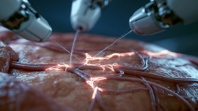 Micro sutures performed by surgical robotic fingers on bioengineered organ during xenotransplantation