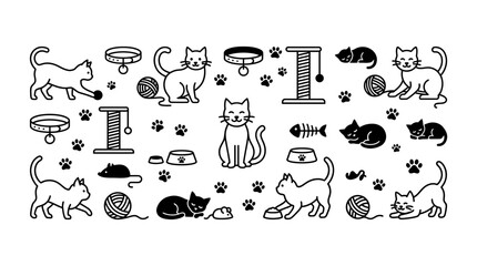 Naklejka premium Cute Cat Icons and Symbols Collection