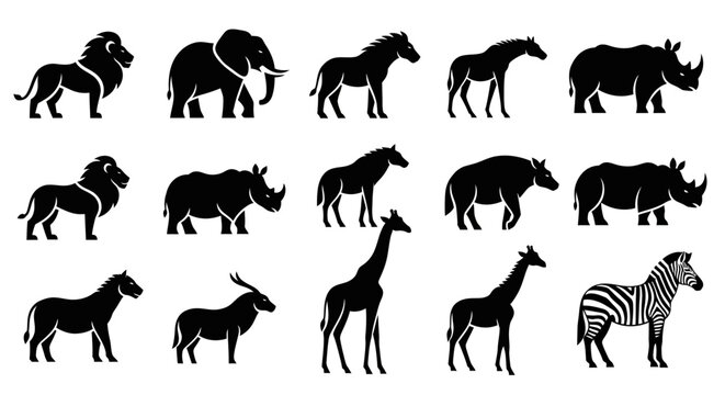 Black silhouettes of various animals.