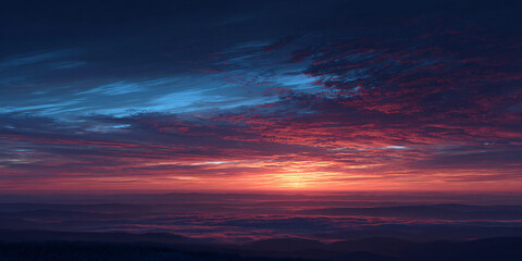 Fototapeta premium Sunrise over Mountain Range with Dramatic Clouds