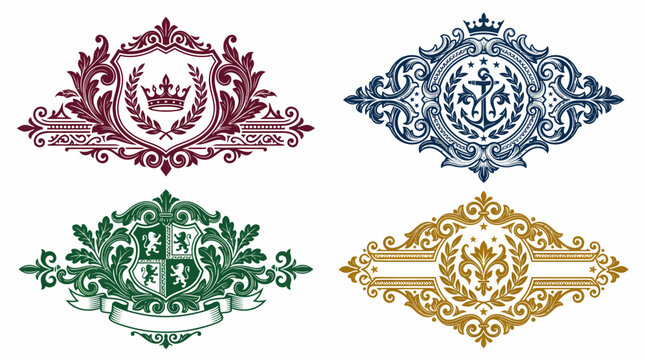 Ornate decorative frames and labels.