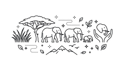 Elephant Family Safari Line Art © Arga Pratama