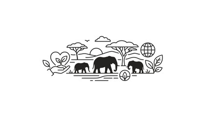 Elephant Family Safari Nature Line Art © Arga Pratama