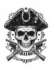 Fototapeta premium Pirate Skull with Crossed Guns Emblem.