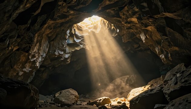 Sunlight Beaming Through Dark Cave Opening Nature Concept 