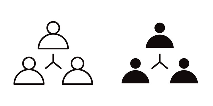 Company structure icon in outline and solid style, isolated on white background. Perfect for organizational chart, hierarchy, and corporate planning features in mobile and web design.