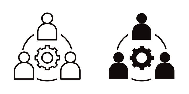 Team collaboration icon in outline and solid style, isolated on white background. Perfect for teamwork, project management, and group productivity features in mobile and web design.