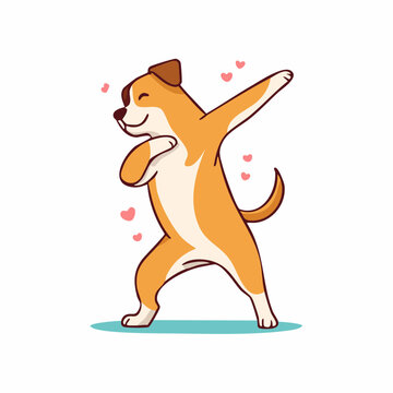 Cute cartoon dog doing the dab dance with hearts