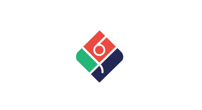 Colorful logo with white circle.