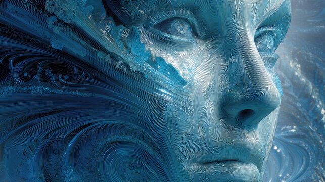 Ice queen portrait frozen face with intricate frost patterns fantasy concept for winter or magic themes detailed digital art
