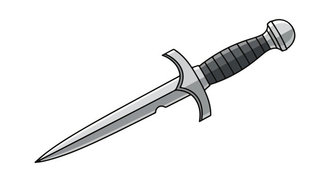 Silver dagger with black handle and pointed blade