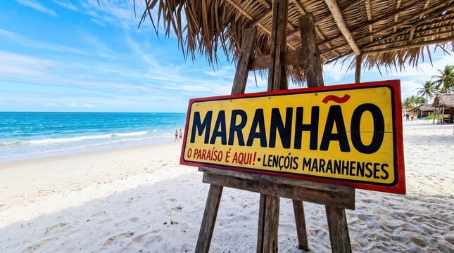 Beach sign says maranhao paradise here lenis maranhenses
