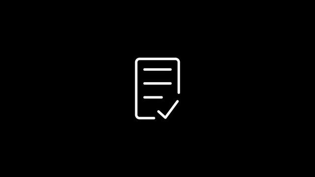 Animated Document Check Icon, Approved Text File Confirmation. Text Document Check Icon Animation, Verified File Symbol Motion Graphic.