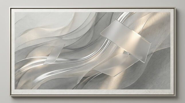 Abstract silver and gray waves in a modern framed artwork piece