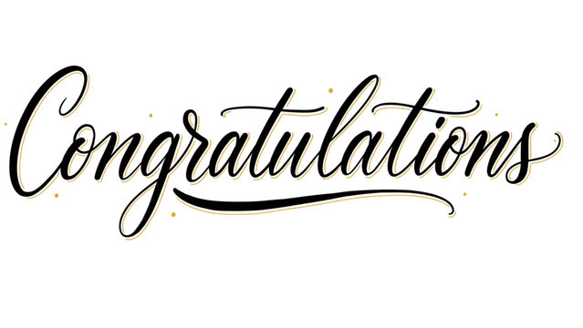 Elegant black cursive calligraphy script text saying congratulations for greeting cards and festive celebration designs Vector
