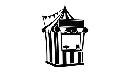 circus tent booth silhouette striped awning flag sign window counter black white © MdKabir