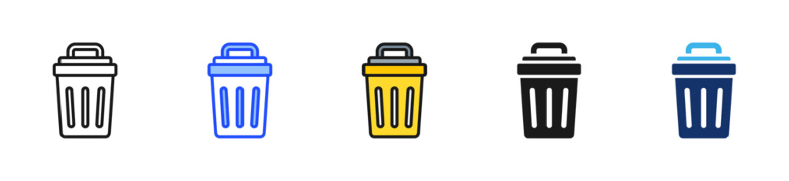 Waste Bin Icon Collection With Multiple Styles