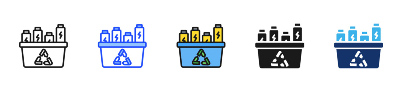 Battery Disposal Icon Collection With Multiple Styles