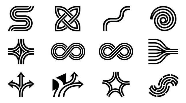 Collection of abstract shapes and symbols.