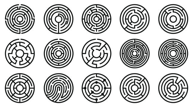 Collection of circular maze designs.