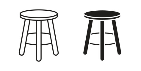 Stool icon line style collection. Simple black solid icons © nusrat