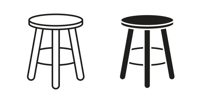 Stool icon line style collection. Simple black solid icons