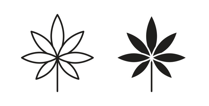 Weed icon line style collection. Simple black solid icons
