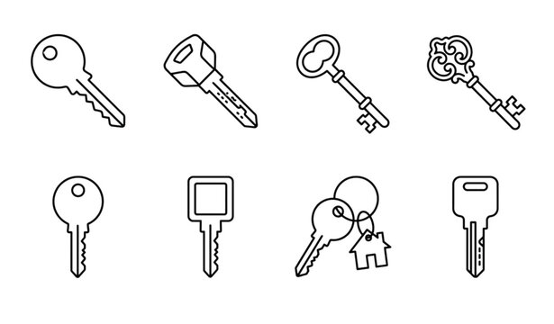 Collection of various keys on white background