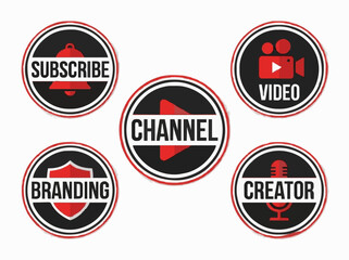 Obraz premium YouTube channel lettering icon set vector. Stylish text-based social media icons including subscribe and video symbols, branding and content creator theme, simple design isolated on white background.