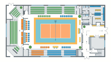 Aerial view of sports arena layout. © Alizay sports