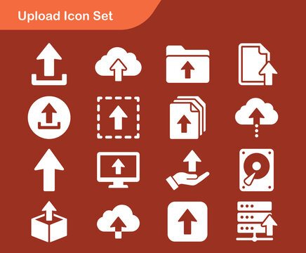Set of modern upload action icons with arrows