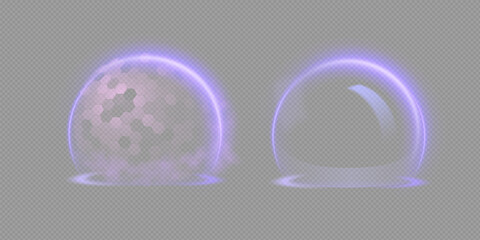 Sphere shield abstract energy protection spheres. Force field globe shell. Dome barrier technology vector set © kume111000
