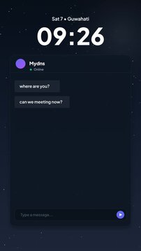 Smartphone lockscreen notification opening chat message. Mobile messaging app conversation interface. Dark mode phone user interaction. Social chat overlay mockup. Modern mobile UI animation.