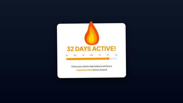 Active Day Milestone Calorie Ring Streak Reward Notification Card UI Design Animation