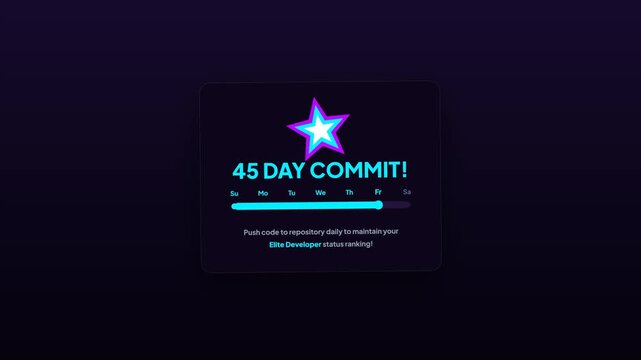 Gamified Daily Commit Coding Habit Tracker UI Badge Vector Animation on Dark Background