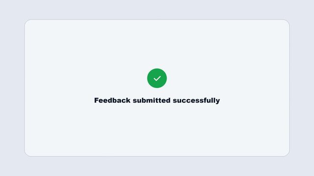 Light mode feedback form UI animation with a two star rating and text box showing a successful submission message.