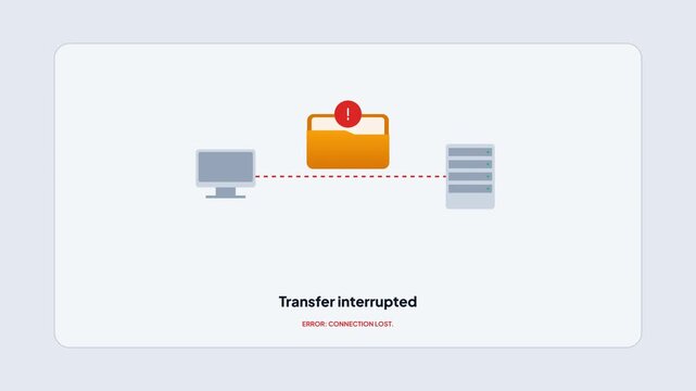 Data Migration Transfer Interrupted Flat Animation with Connection Lost Error Status Icon