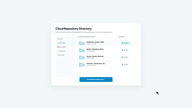 User Interface Interaction of Processing Transactions in Cloud Repository Directory Panel on Light Background