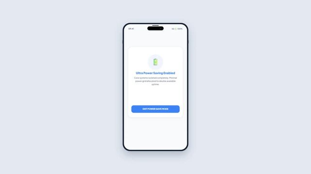 Mobile Application Interface Showing Battery Saver Optimization Launching Ultra Power Saving Mode Screen
