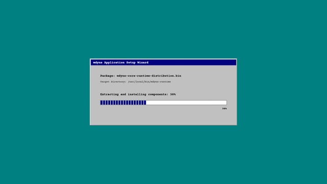 Software Installation Wizard Interface with Blue Retro Progress Bar and Success Notification
