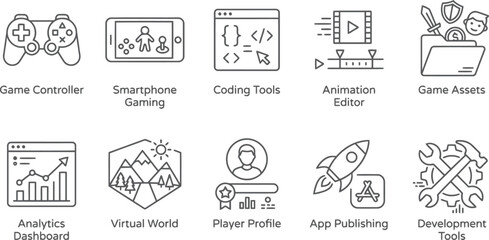 Fototapeta premium Set of hand drawn icons for technology and gaming concepts